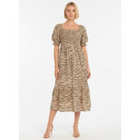 Faithfull De Christin Linen Tiger Stripe Midi Dress New With Tags 2 - Picture 1 of 8